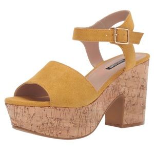 KENSIE Mustard Wedge Cork
Suede Heels Sandal Platform
Open Toe Shoes NEW Size 9